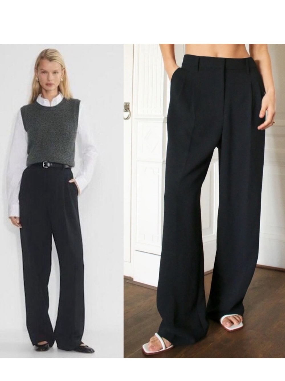 Aritzia- The Effortless Pant Crepette Black High Waist Wide Leg Trouser Size 12